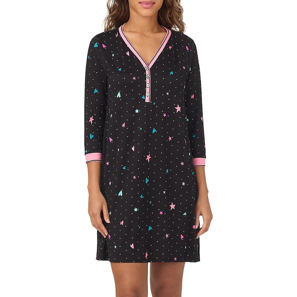 Printed Long-Sleeve Henley Sleepshirt