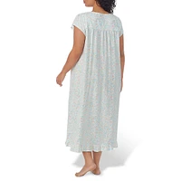 Plus Floral Cap-Sleeve Midi Nightgown