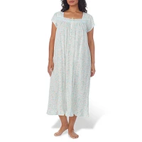 Plus Floral Cap-Sleeve Midi Nightgown