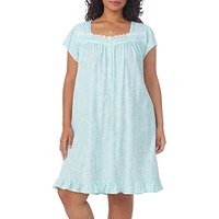 Plus Floral Cap-Sleeve Short Nightgown