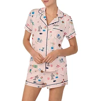 2-Piece Piped Kitchen-Print Boxer-Short Pyjama Set