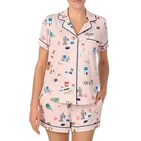 2-Piece Piped Kitchen-Print Boxer-Short Pyjama Set