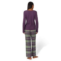 2-Piece Henley Knit & Plaid Twill Pyjama Set