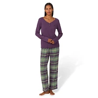 2-Piece Henley Knit & Plaid Twill Pyjama Set