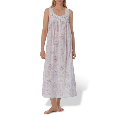 Floral Lawn Sleeveless Midi Ballet Nightgown