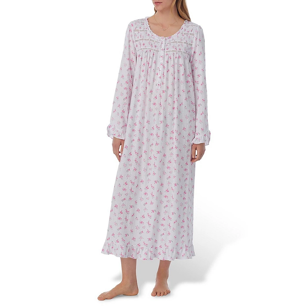 Floral Pointelle Long-Sleeve Midi Ballet Nightgown