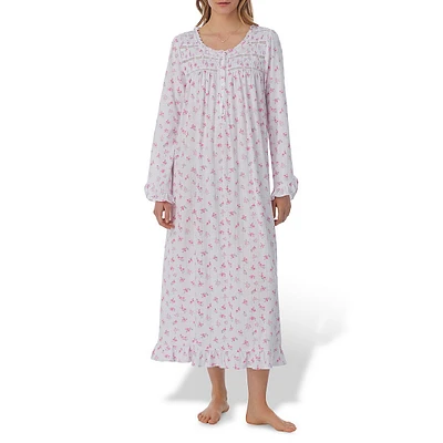 Floral Pointelle Long-Sleeve Midi Ballet Nightgown