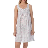 Floral Lawn Sleeveless Short Nightgown