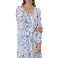 Floral-Print Button-Front Long Ballet Robe