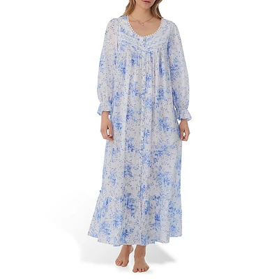 Floral-Print Button-Front Long Ballet Robe