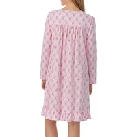 Rose-Floral Long-Sleeve Short Nightgown