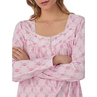 Rose-Floral Long-Sleeve Short Nightgown