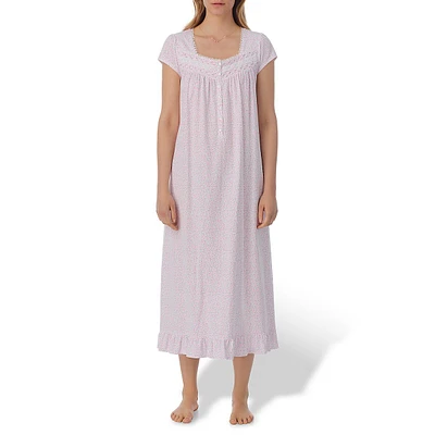 Floral Cap-Sleeve Midi Nightgown