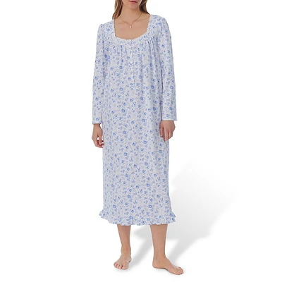 Floral Jersey-Knit Midi Nightgown