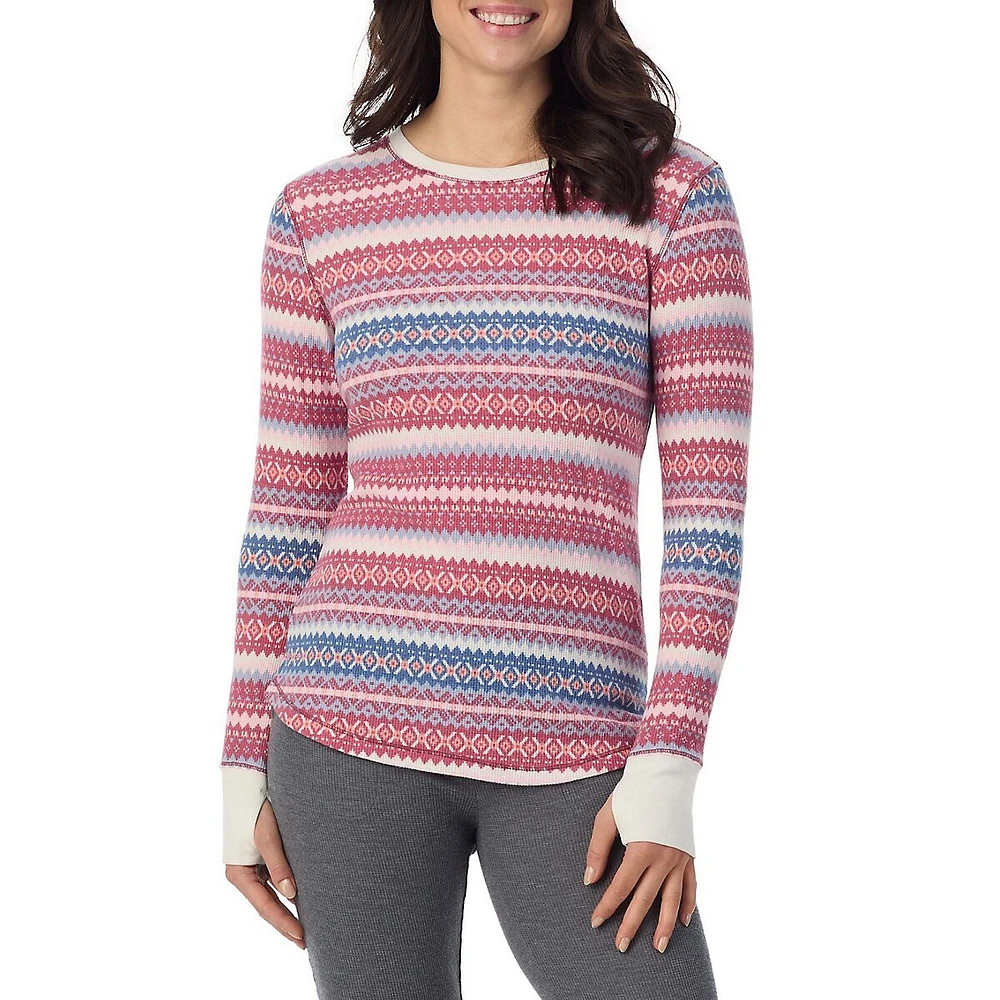 Waffle-Knit Thermal Long-Sleeve Top
