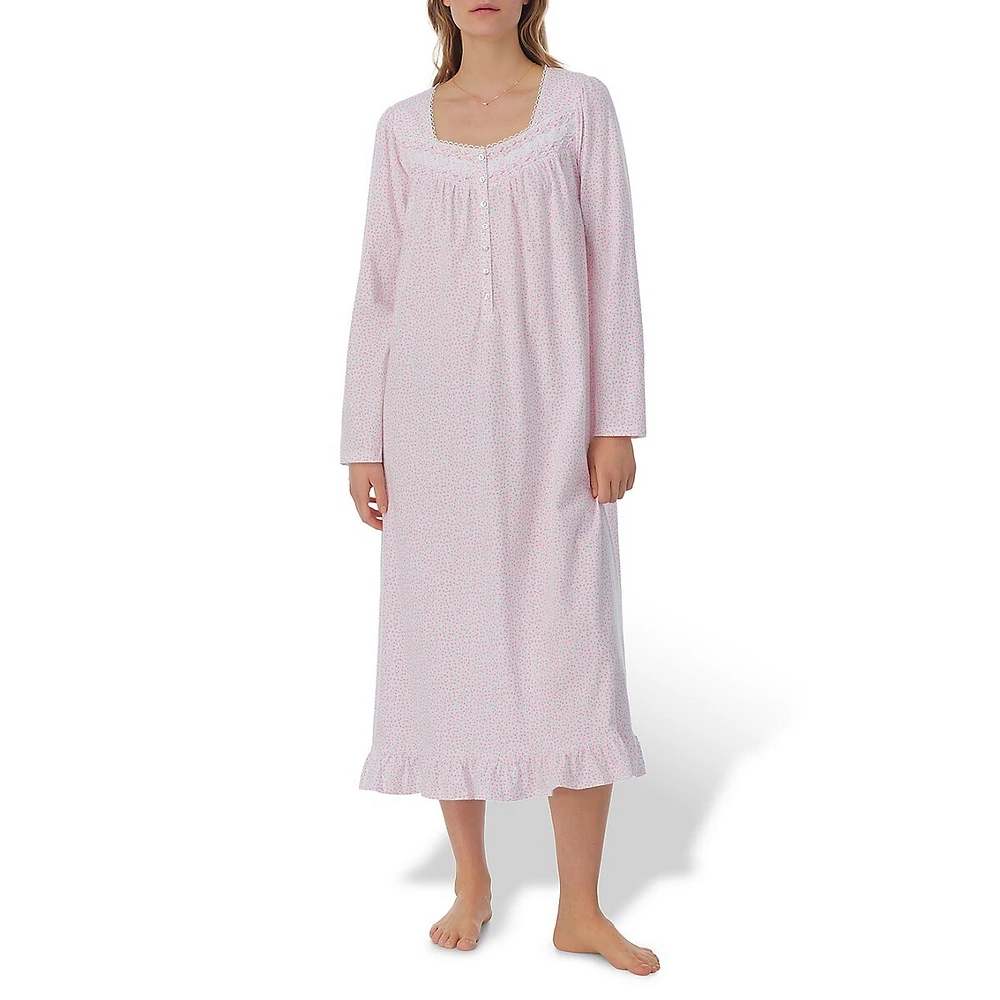 Floral Long-Sleeve Midi Nightgown