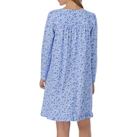 Floral-Print Jersey Long-Sleeve Short Nightgown