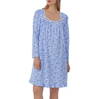 Floral-Print Jersey Long-Sleeve Short Nightgown