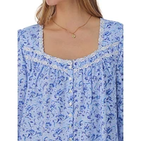 Floral-Print Jersey Long-Sleeve Short Nightgown