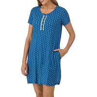 Lace-Trim Printed Short-Sleeve Henley Sleepshirt