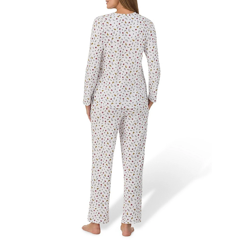 2-Piece Printed Henley Top & Pants Pyjama Set