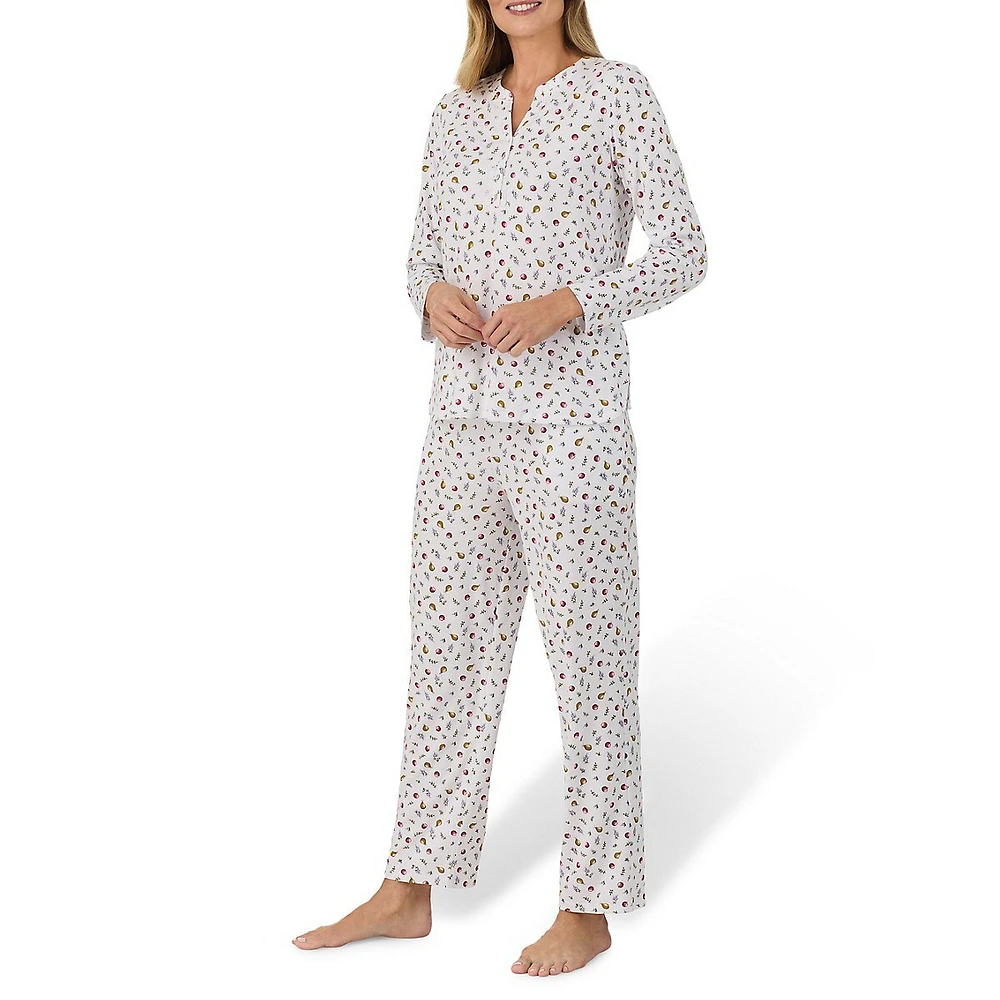 2-Piece Printed Henley Top & Pants Pyjama Set