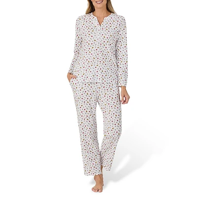 2-Piece Printed Henley Top & Pants Pyjama Set