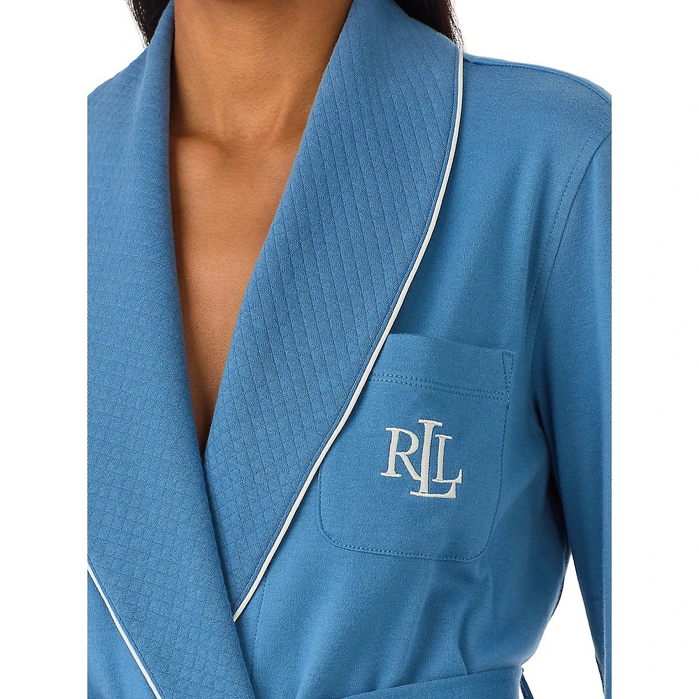 Quilted-Trim Shawl-Collar Robe