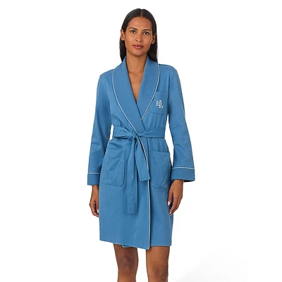 Quilted-Trim Shawl-Collar Robe