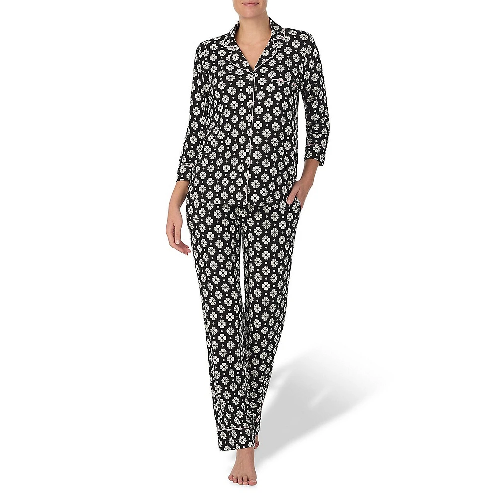 2-Piece Print Stretch-Modal Piped Pyjama Set