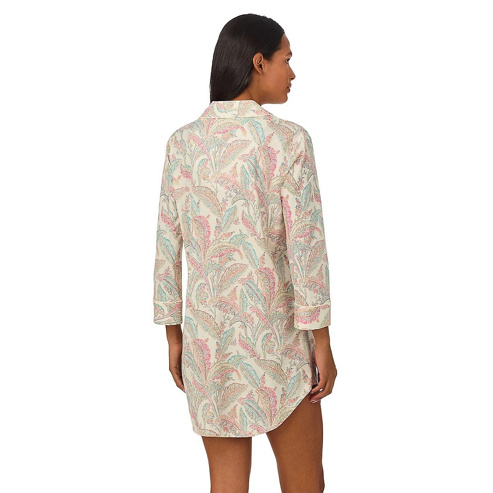 3/4-Sleeve Paisley-Print Sleepshirt