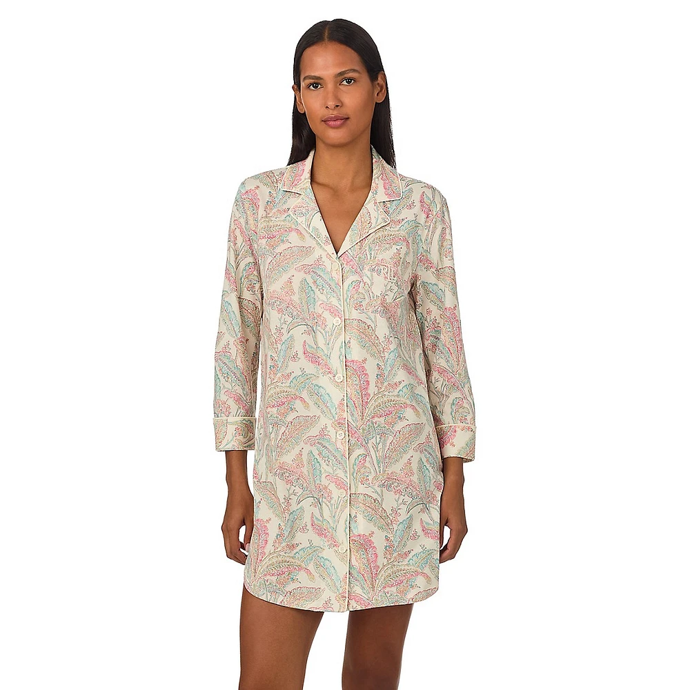 3/4-Sleeve Paisley-Print Sleepshirt