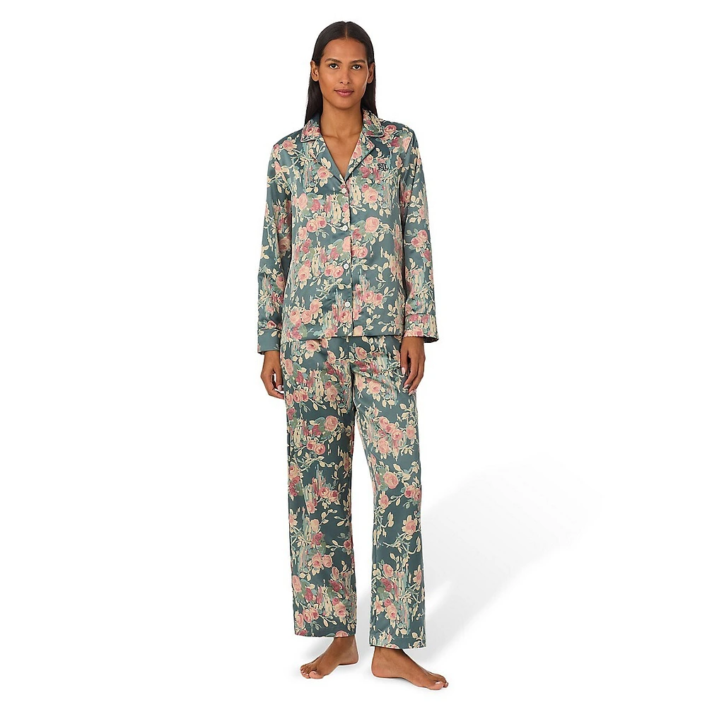 2-Piece Floral Satin Pyjama Set