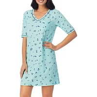 Printed Elbow-Sleeve Sleepshirt