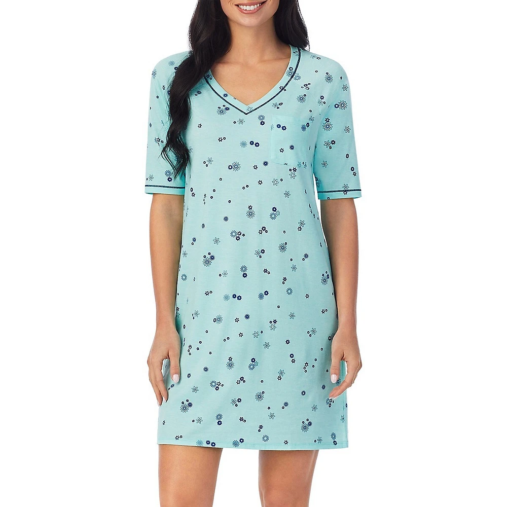 Printed Elbow-Sleeve Sleepshirt