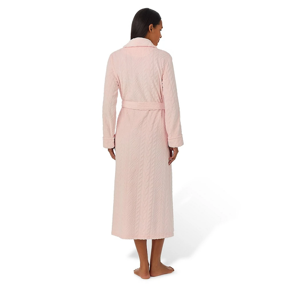 Shawl-Collar Clipped Cable Knit Robe