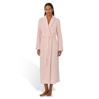 Shawl-Collar Clipped Cable Knit Robe