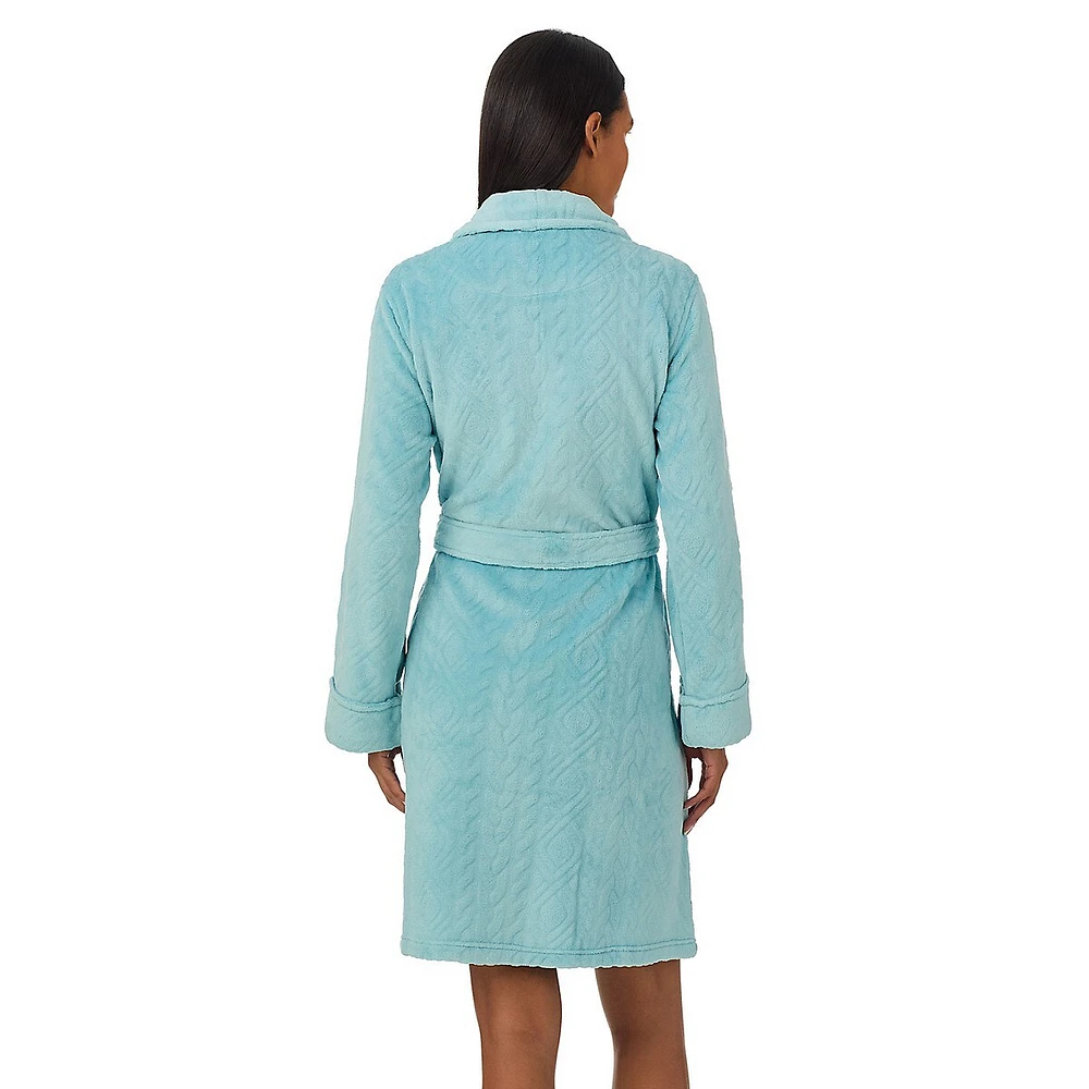 Shawl-Collar Clipped Cable Knit Short Robe