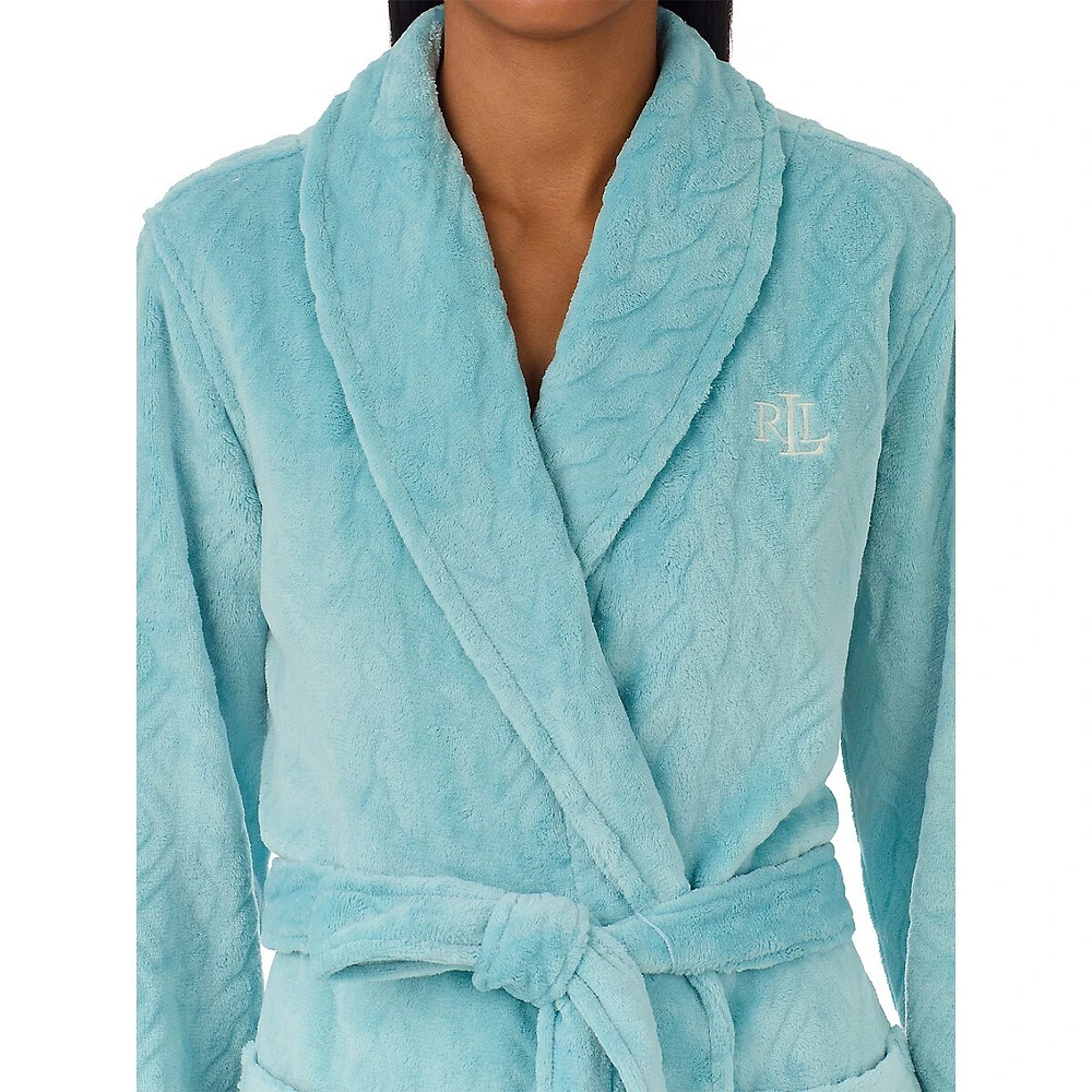Shawl-Collar Clipped Cable Knit Short Robe