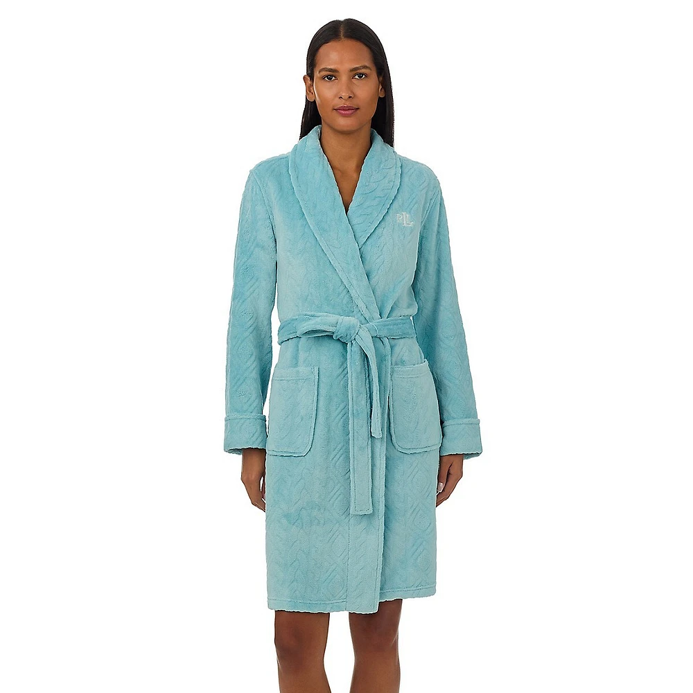 Shawl-Collar Clipped Cable Knit Short Robe
