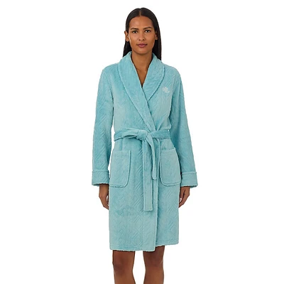 Shawl-Collar Clipped Cable Knit Short Robe