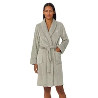 Shawl-Collar Clipped Cable Knit Short Robe