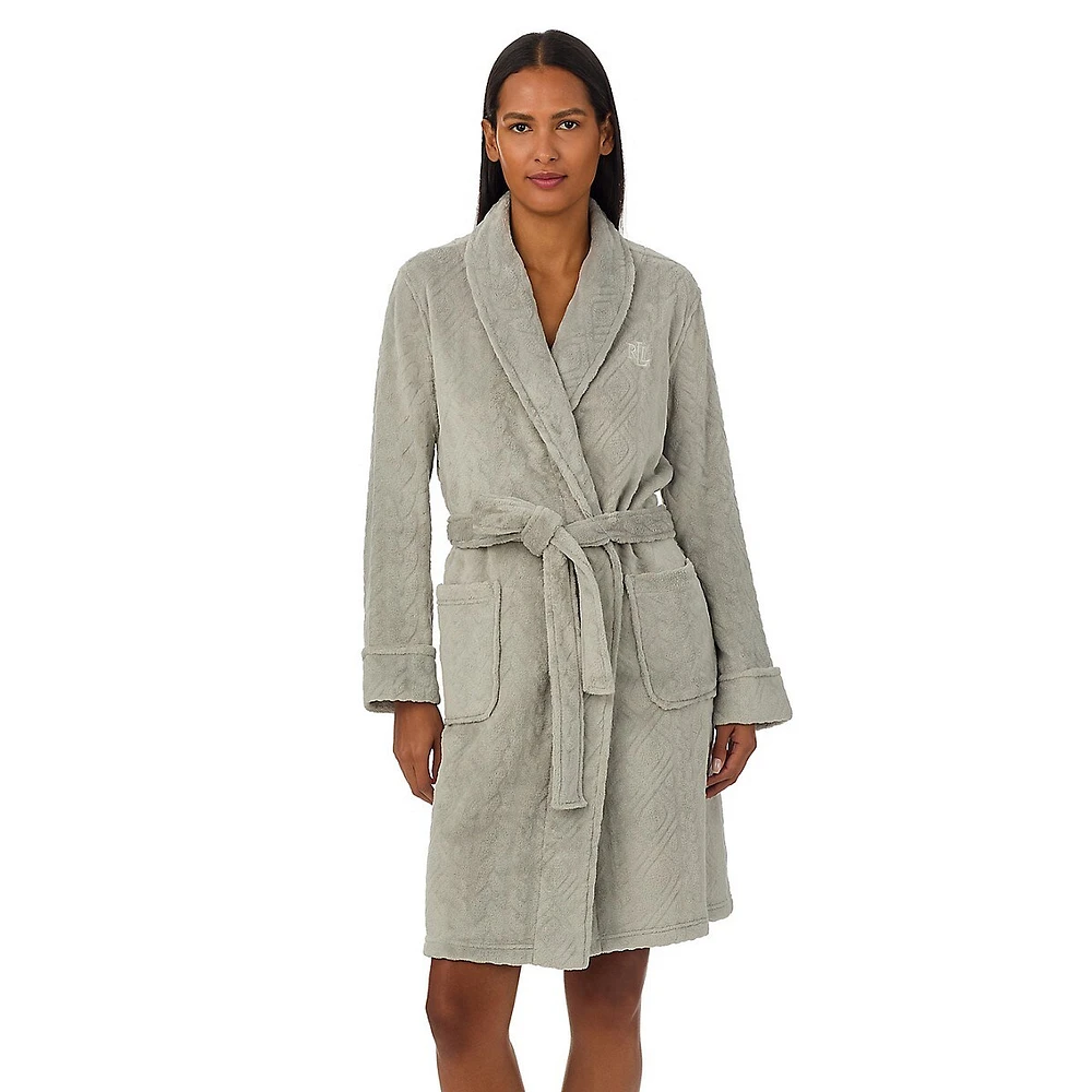 Shawl-Collar Clipped Cable Knit Short Robe