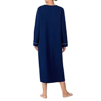 V-Neck Long-Sleeve Cord-Trim Zipper Robe