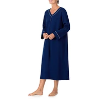 V-Neck Long-Sleeve Cord-Trim Zipper Robe