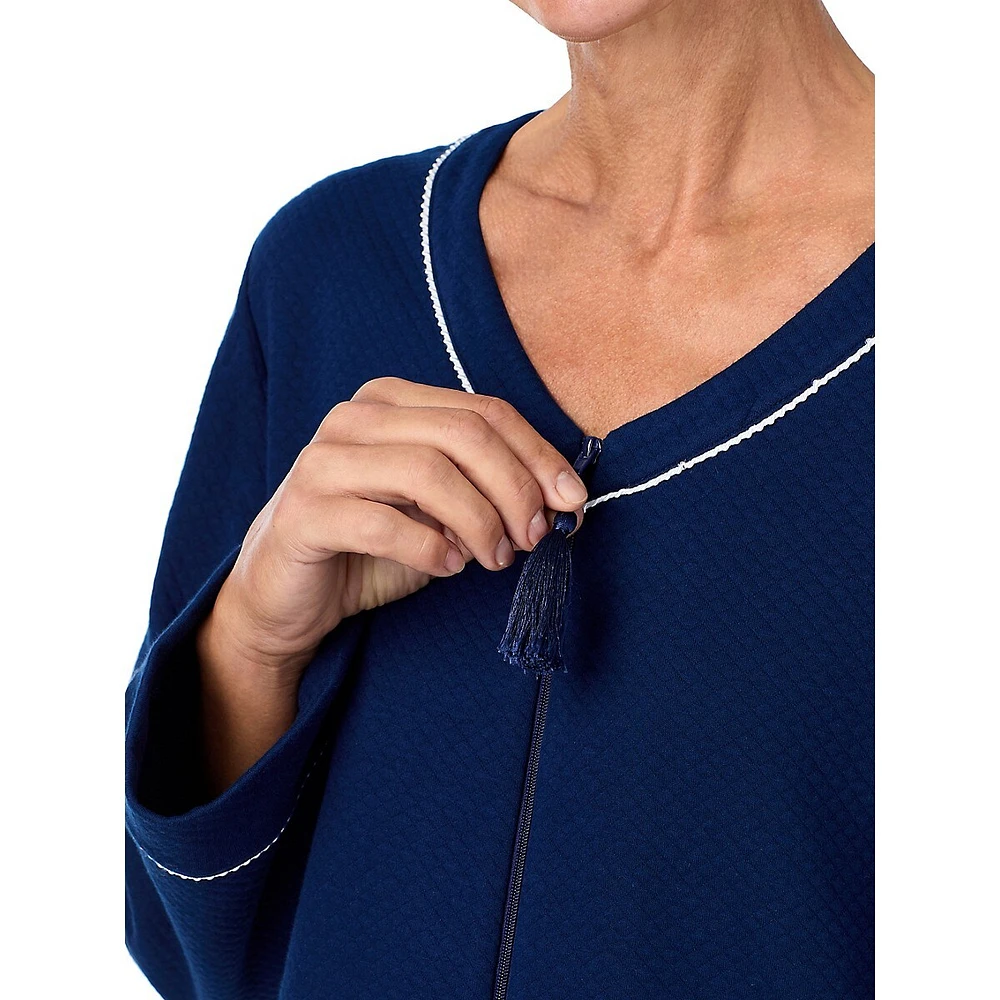 V-Neck Long-Sleeve Cord-Trim Zipper Robe