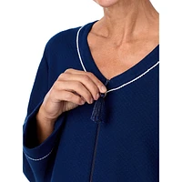 V-Neck Long-Sleeve Cord-Trim Zipper Robe