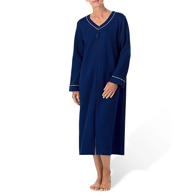 V-Neck Long-Sleeve Cord-Trim Zipper Robe