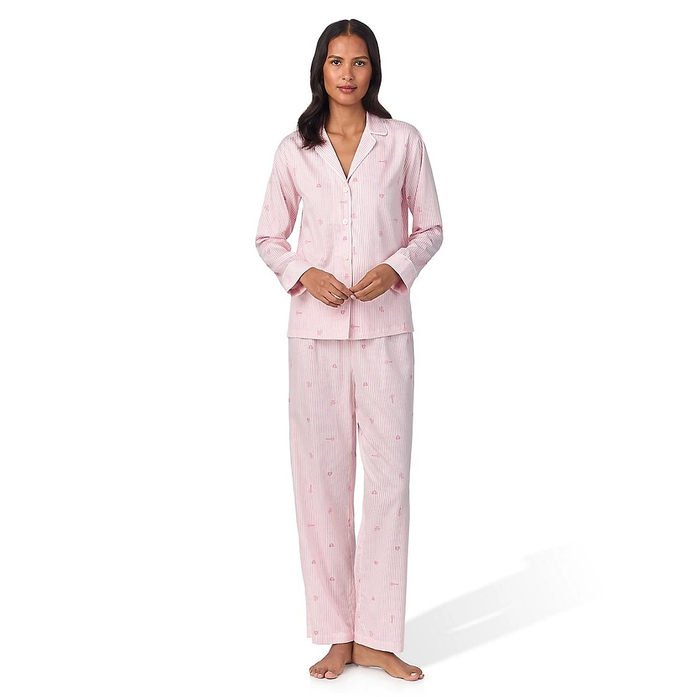 Classic 2-Piece Lock-&-Key Print Sateen & Grosgrain-Trim Pyjama Set