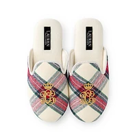 Women's Monogram-Embroidered Plush Print Slippers